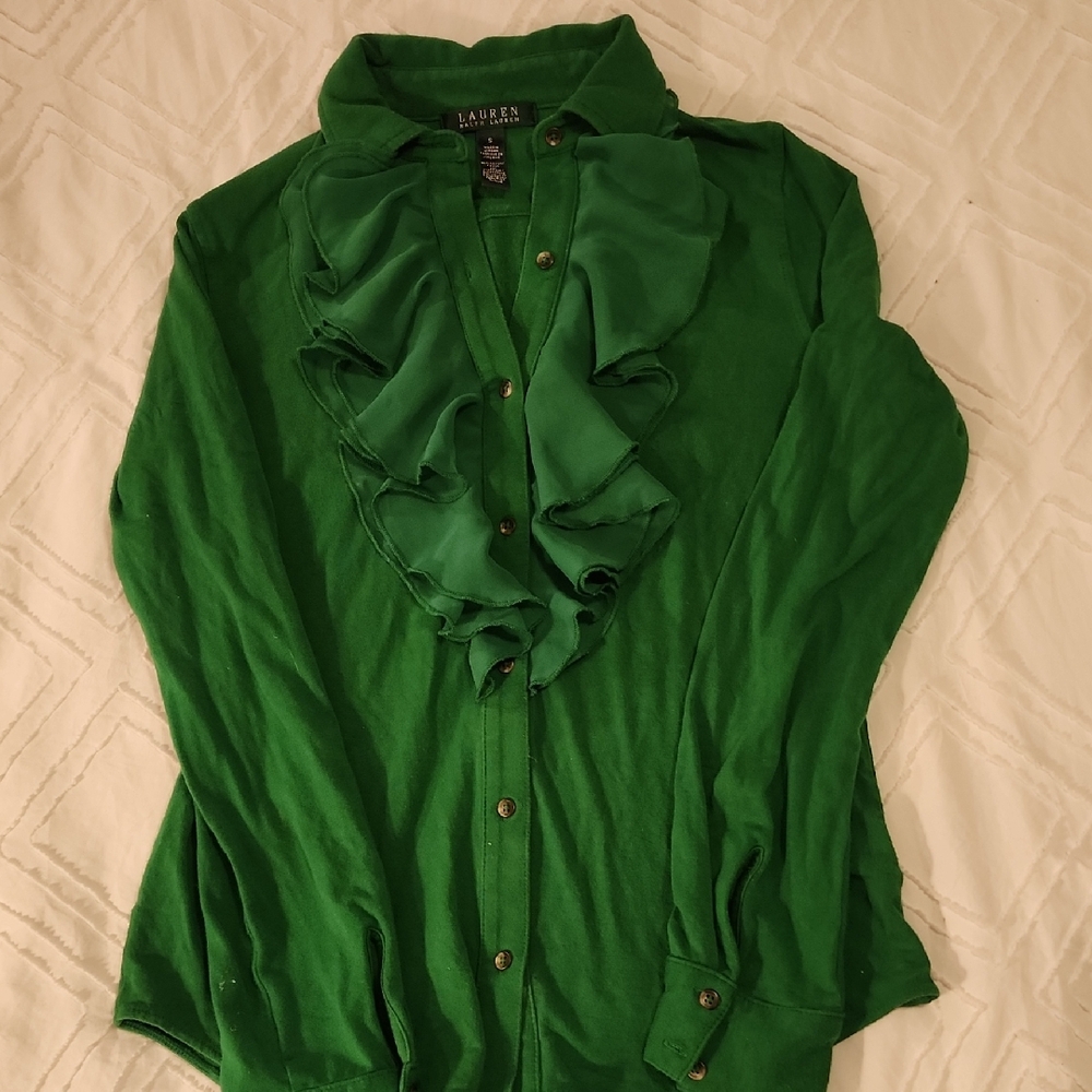 Ralph Lauren Emerald Ruffled Blouse